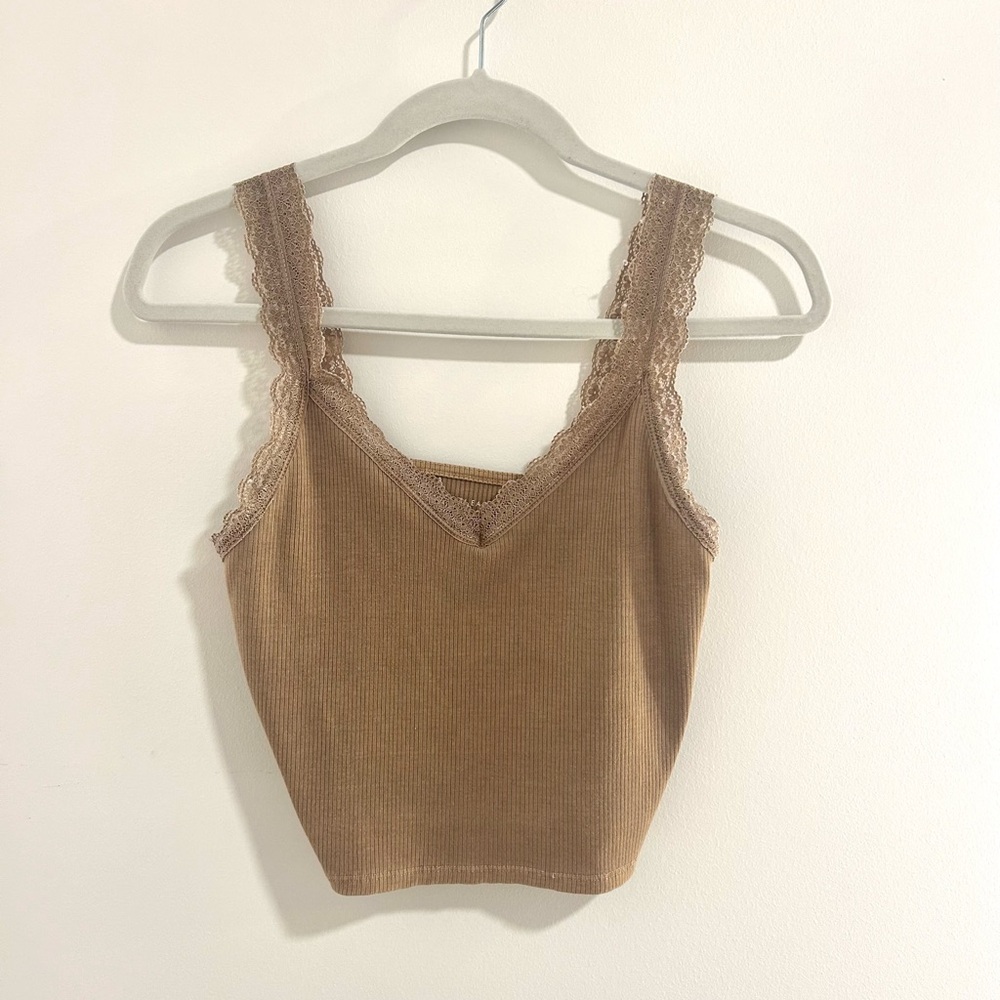 American Eagle Outfitters Brown Fitted Crop Tank Top